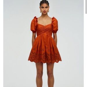 Self-Portrait Orange Puff Sleeve Mini Dress